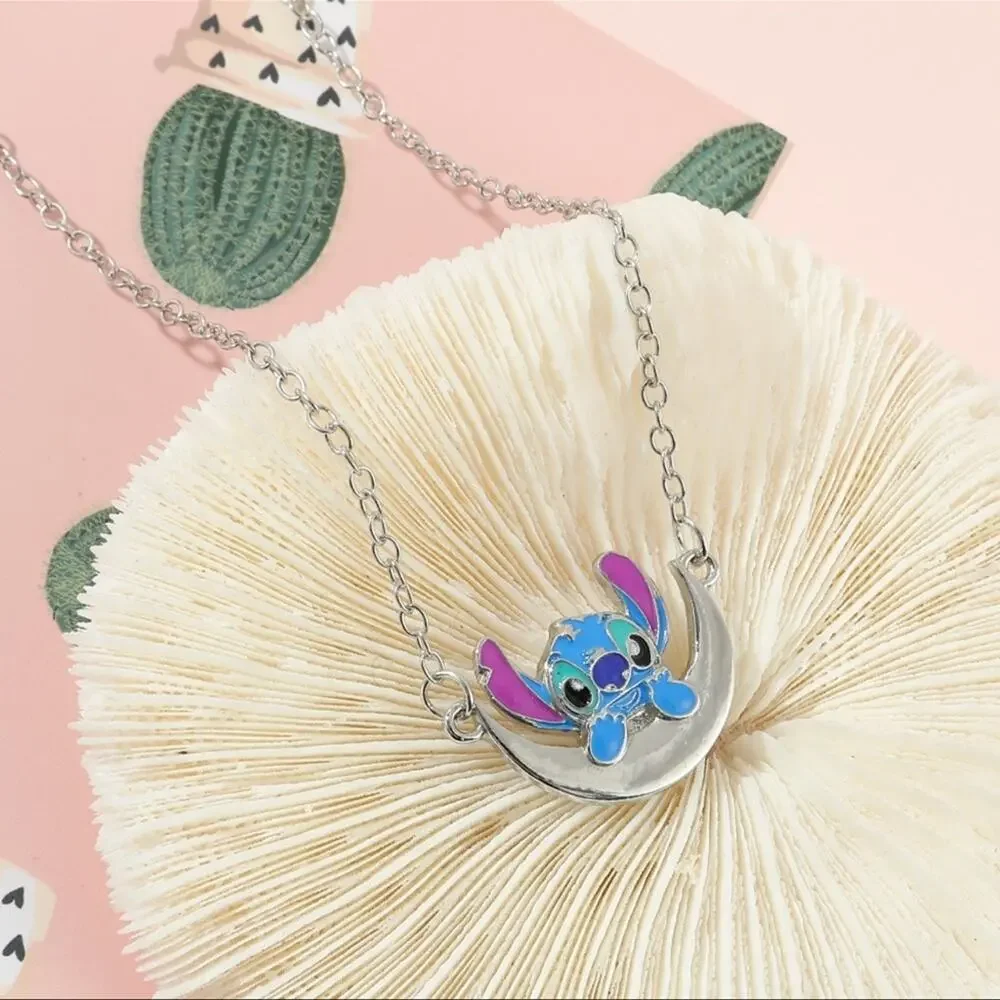 Disney Lilo and Stitch Silver Multicolored Moon Necklace